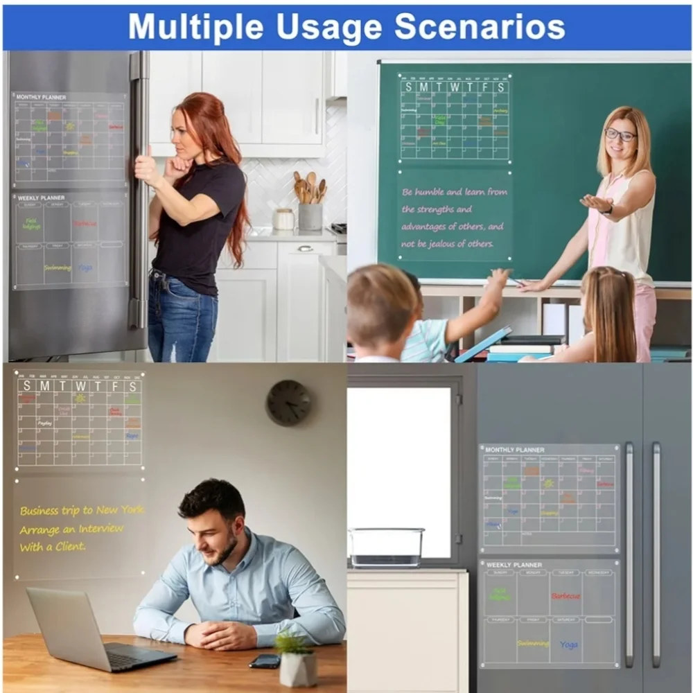 HBlife Clear Acrylic Magnetic Monthly Weekly Calendar and Memo Board for Fridge